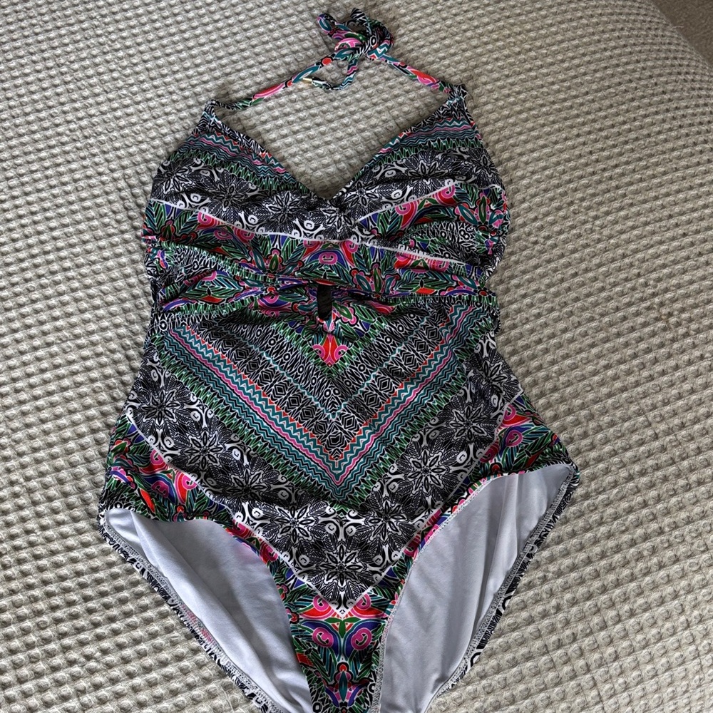 Laundry By Shelli Segal Black Multicolor Boho Halter One-Piece Size Large